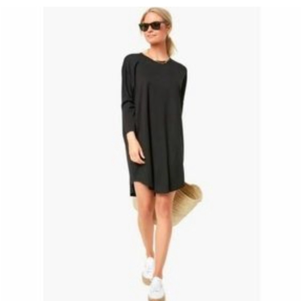 Black Long Sleeve Knee-Length Shirt Dress